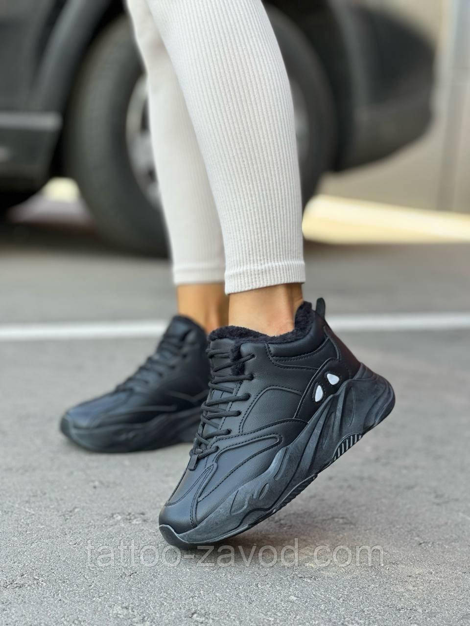 Чорні кросівки зимові жіночі на шнурках 36, фото 1