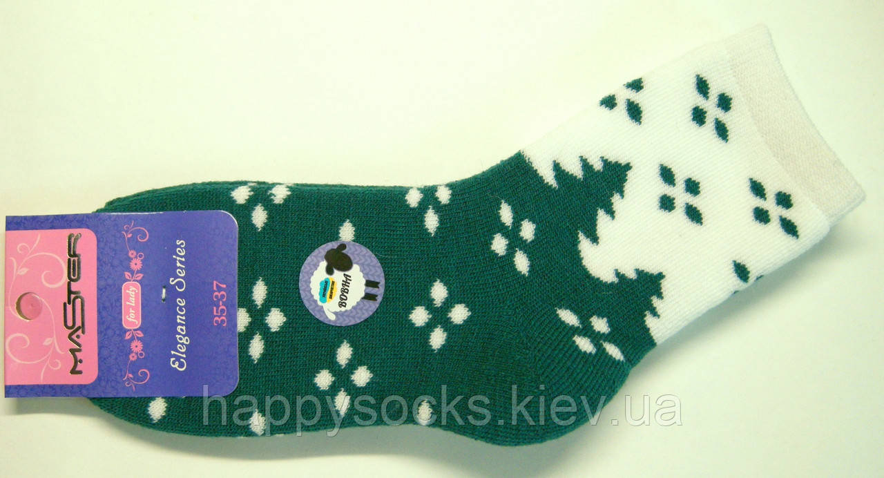 Шкарпетки напіввовняні жіночі махрові в ялинки зелені