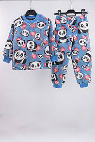 Махрова дитяча піжама для дівчинки Панда 98-104, Блакитний