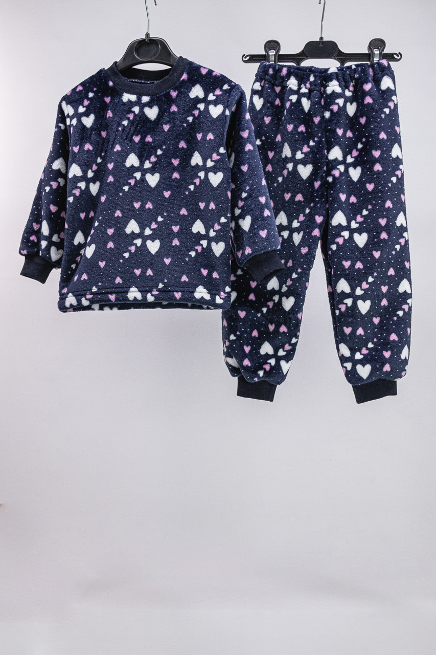 Махрова дитяча піжама для дівчинки Сердечки, фото 1