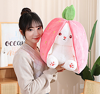 Мягкая игрушка обнимашка 30 см Кролик Клубничка на молнии, плюшевая игрушка Зайчик-клубника