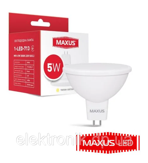 Лампа світлодіодна MAXUS 1-LED-713 MR16 5W 3000K 220V GU5.3