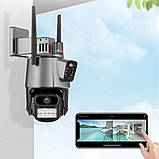 Камера зовнішнього відеоспостереження P11-6MP Поворотна вулична WiFi відеокамера з 2 об'єктивами та нічною зйомкою, фото 2