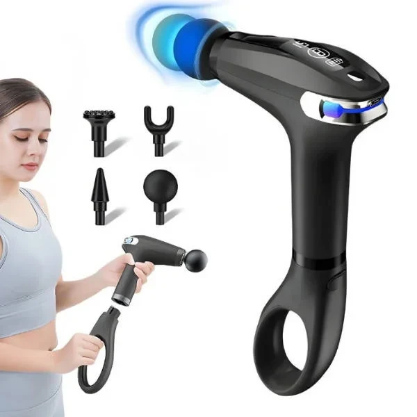 Масажер для тіла акумуляторний Fascial Gun PRO HB-005 4 насадки, 9 швидкостей, масажний пістолет