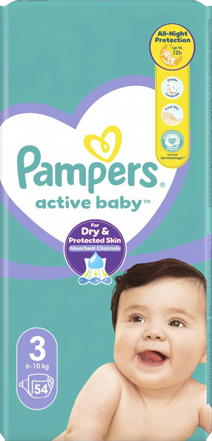 Підгузки Pampers Active Baby Розмір 3 (Midi) 6-10 кг 54 шт, фото 1
