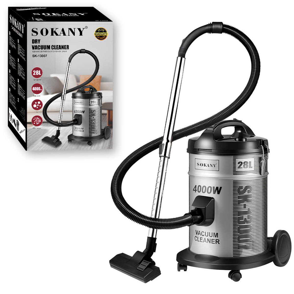 Пилосос професійний SOKANY SK-13007 з мішком 28 л Сірий, фото 1