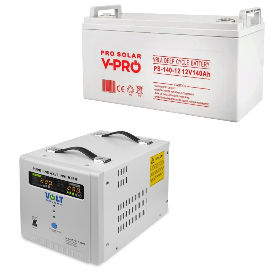 Комплект резервного (безперебійного) живлення ДБЖ VOLT POLSKA SINUS PRO 1500E + Акумулятор гелевий GEL 140 Ah 12 V для котла