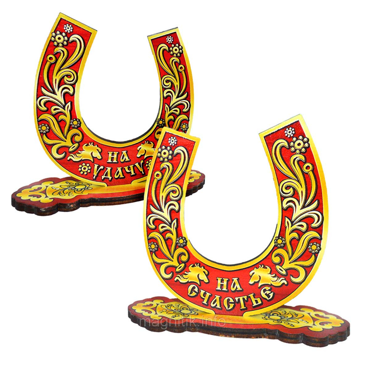 Настільна підкова в червоному кольорі 1" На щастя/На удачу"