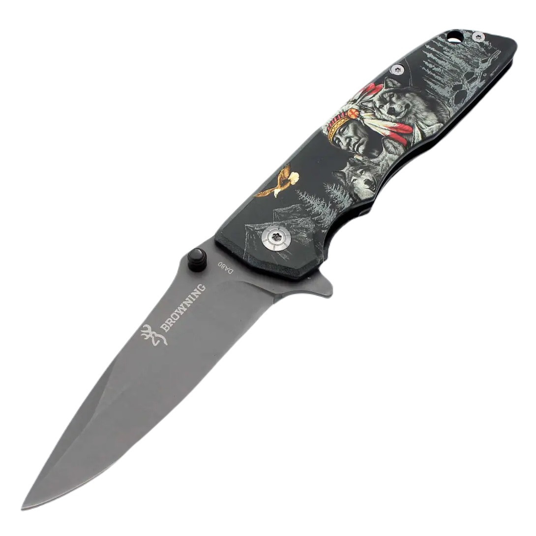 Розкладний ніж Browning DA80 "Індієць" з кліпсою 22см Black (7_01178)
