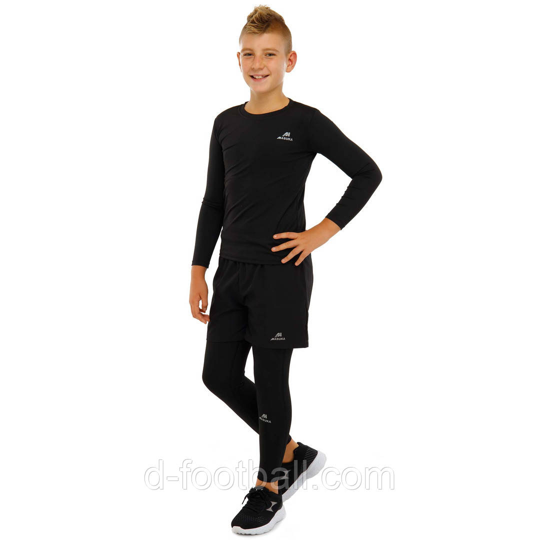 Костюм компресійний дитячий рашгард лонгслів штани та шорти MAS-SPORT FB-3599-ВК, Чорний, Розмір (EU) — 164 cm, фото 1