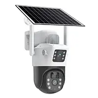Камера видеонаблюдения уличная 4G на солнечной батарее и аккумуляторе IP камера V380 Pro 8MP, 2 линзы, 3G, LTE, от сим карты,