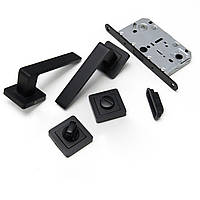 Комплект дверних ручок із замком магнітним і накладкою TRION FLASH 74 AL MB (black) чорний