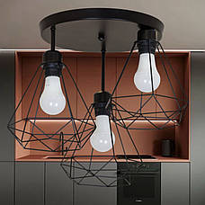 Чорна стельова люстра на 3 плафони "Triangular Frame Ceiling Light" (52-H2019F-3 BK+BK (300)), фото 5