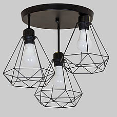 Чорна стельова люстра на 3 плафони "Triangular Frame Ceiling Light" (52-H2019F-3 BK+BK (300)), фото 4