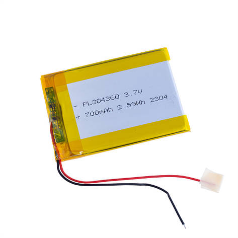 LiPo 700 mAh, 3,7V, 3x43,5x60,5 мм із захистом LiPower акумулятор літій-полімерний PL304360, фото 1