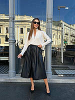 Юбка женская миди со складками, эко-кожа на флисе 42-46, 48-52 Рин846-3324