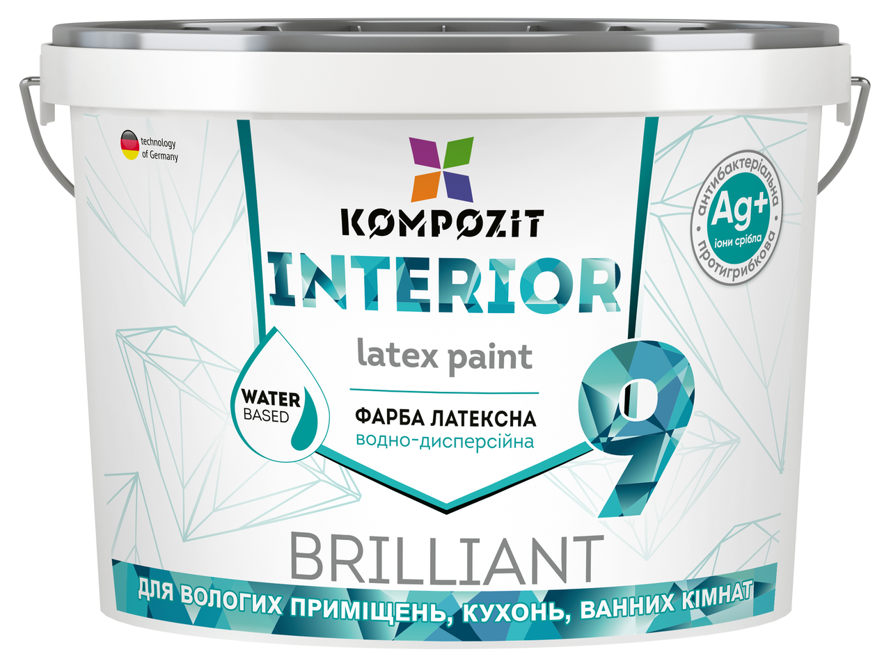 Фарба інтер'єрна INTERIOR 9 антимікробна та протигрибкова (з іонами срібла), 0,8 л, Шовковисто-матовий, Білий