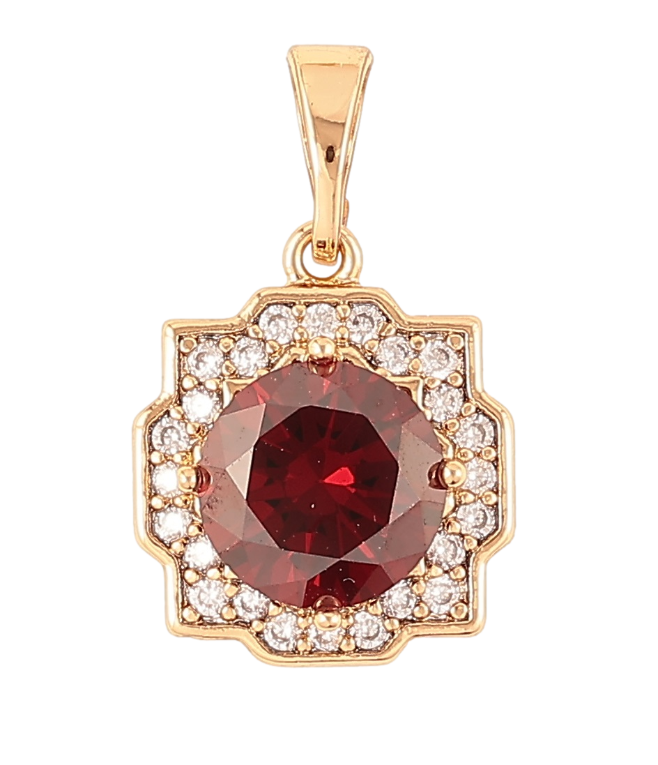 Кулон Xuping Позолота 18K «Червоний фіаніт у декоративному обрамленні цирконію» для ланцюжка до 5мм