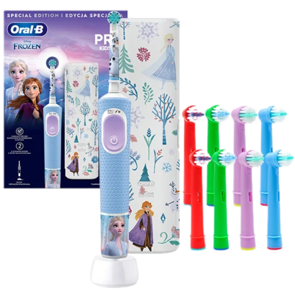 Електрична зубна щітка Oral-B D103.413.2KX Vitality Pro Kids Frozen з футляром, фото 1