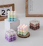 Свічка "Кубик бульбашок" ручної роботи колір блакитний,білий,зелений, фото 2