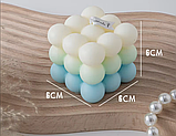 Свічка "Кубик бульбашок" ручної роботи колір блакитний,білий,зелений, фото 3