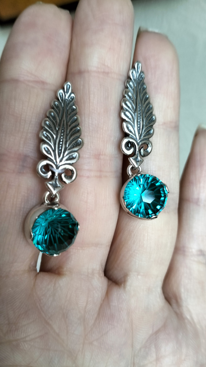 Срібні сережки з бірюзовим камінням, фото 1