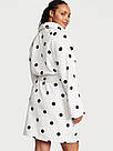 Плюшевий Халат Victoria's Secret Logo Short Cozy Robe, Білий в горох, фото 2