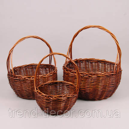 Комплект коричневих кошиків із лози 3 шт. 45366, фото 3