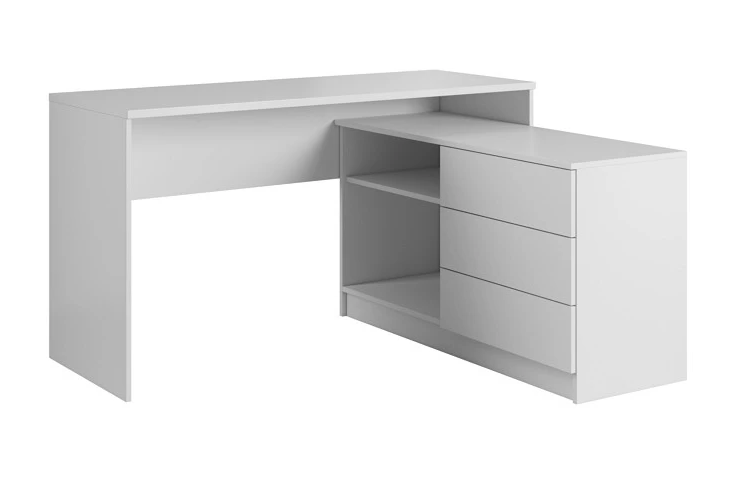 Письмовий стіл Teo 138*110 см з 3-шухлядами та полицями Білий TM Perfect Home