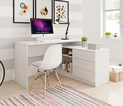 Письмовий стіл Teo 138*110 см з 3-шухлядами та полицями Білий TM Perfect Home, фото 2