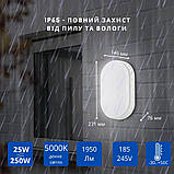 Світильник накладний світлодіодний 25W ІР65 5000К ETRON, світильник ЖКГ, світильник вуличний овальний білий, фото 2