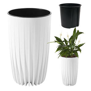 Горщик пластмасовий з вкладом MIRA ECO RECYCLED високий білий 29.5см., фото 3