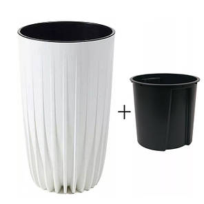 Горщик пластмасовий з вкладом MIRA ECO RECYCLED високий білий 29.5см., фото 4