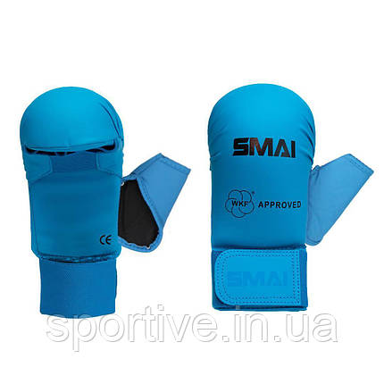 Рукавиці для карате із захистом великого пальця з ліцензією WKF | сині | SMAI SM P101, фото 1