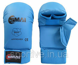 Рукавиці для карате із захистом великого пальця з ліцензією WKF | сині | SMAI SM P101, фото 5