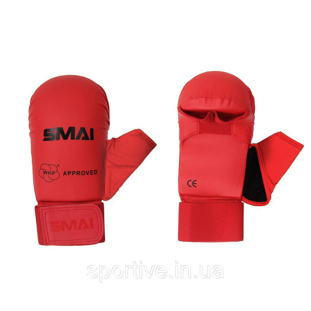 Рукавиці для карате з захистом великого пальця з ліцензією WKF | червоні | SMAI SM P101