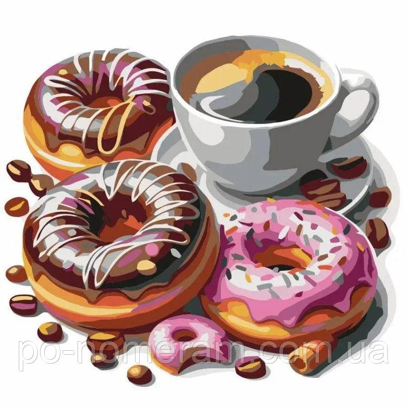 Новинка Розмальовка по номерах ArtStory Кава з пончиками ДВП (AS2140) 30 х 30 см, фото 1