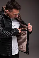 Куртка чоловіча зимова шкіряна на хутрі до -20°C Slip тепла чорна