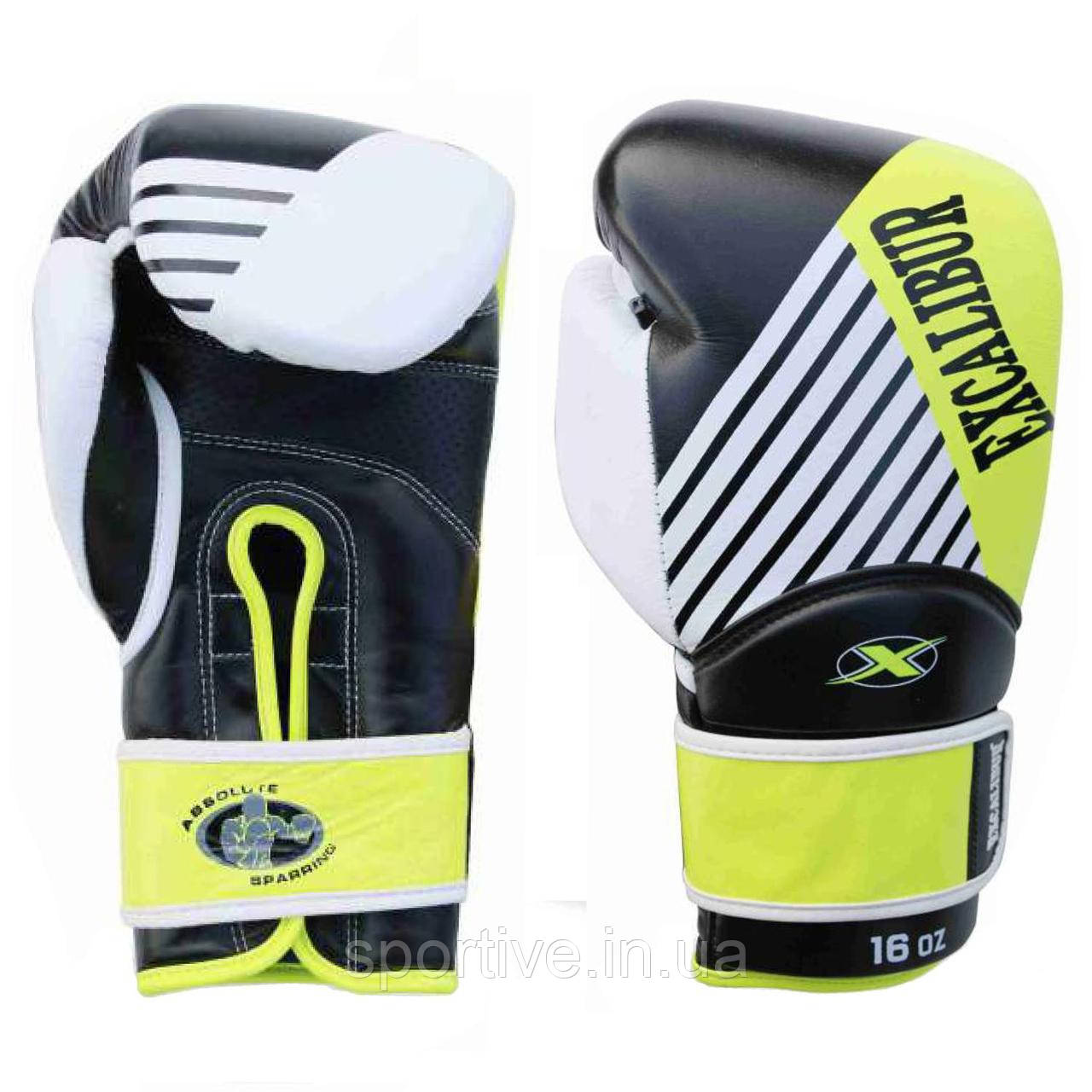 Боксерські рукавички Excalibur Absolute Sparring 8065-01 14 унцій чорний-білий-жовтий