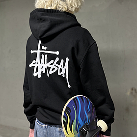 Худі Stussy Black з капюшоном Толстовка Стуссі чорна c кишенею кенгуру унісекс без флісу