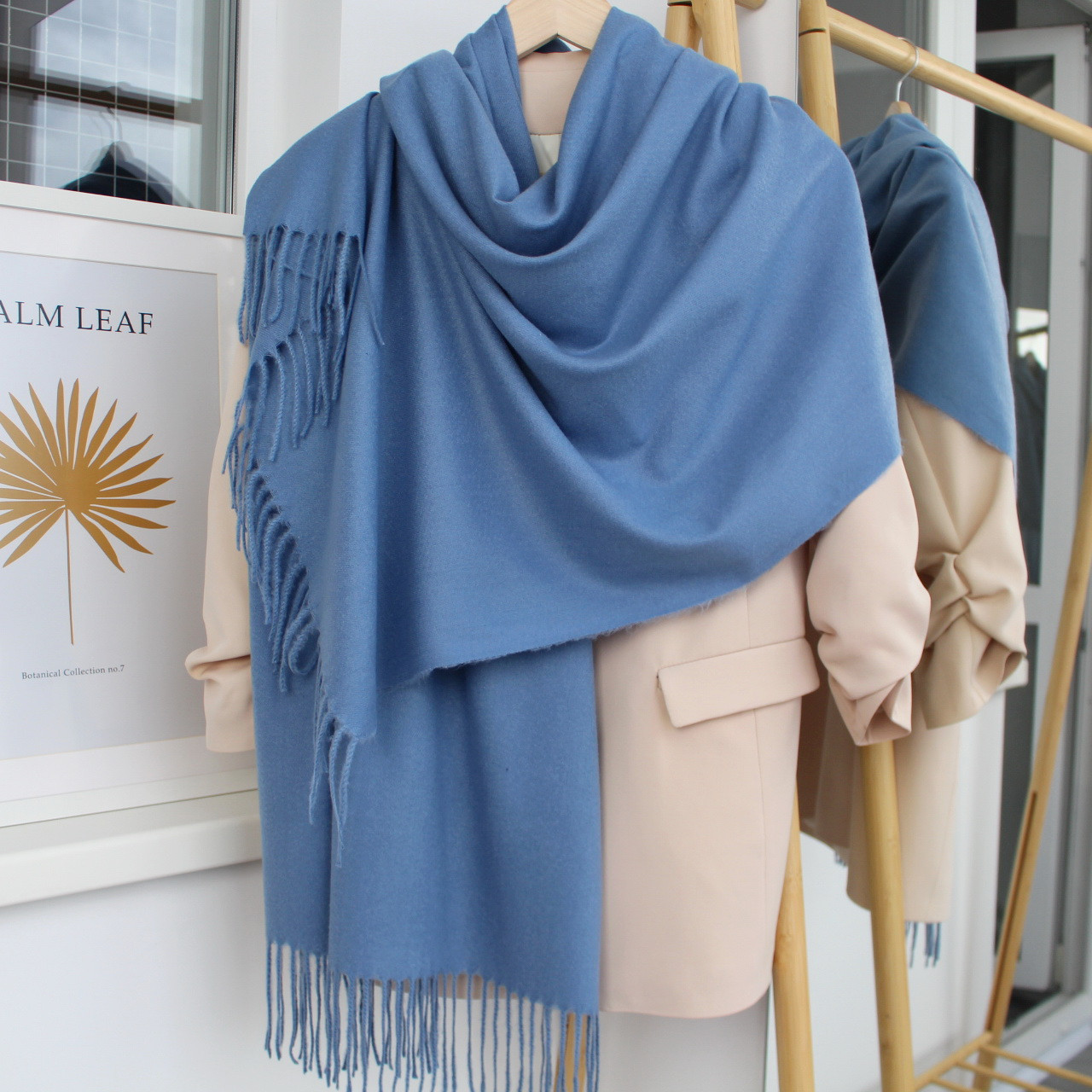 Кашеміровий однотонний шарф "Жасмін" Джинс 104020, фото 1