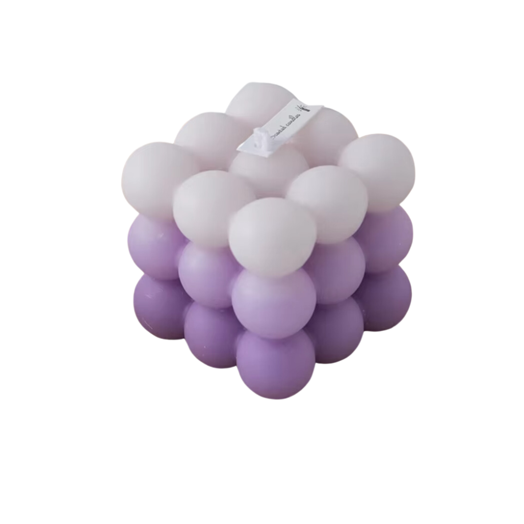 Свічка "Кубик бульбашок" ручної роботи колір фіолетовий, фото 1