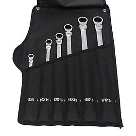 Набір ключів накидних екстра довгих тріскачкових, з шарнірами 6пр. 8-19мм DISEN (ZBKT2017P )