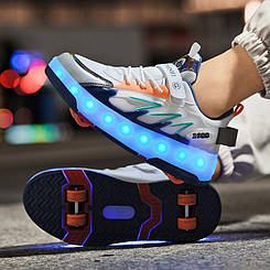 Роликові кросівки Led Sprint White, що світяться, на 4 колесах для міських пригод, білі (RKL-25)
