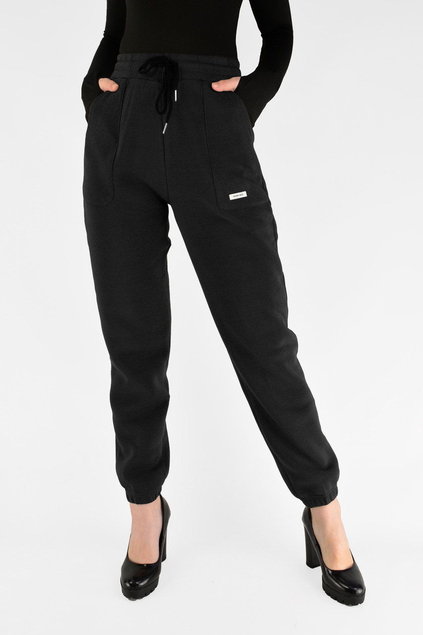 Жіночі зимові штани штанів на флісі під манжет Чорний цвіт XL-5XL