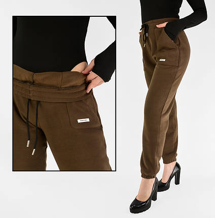 Жіночі зимові байкові штани Штани на флісі під манжет Коричневий цвіт XL-5XL, фото 1