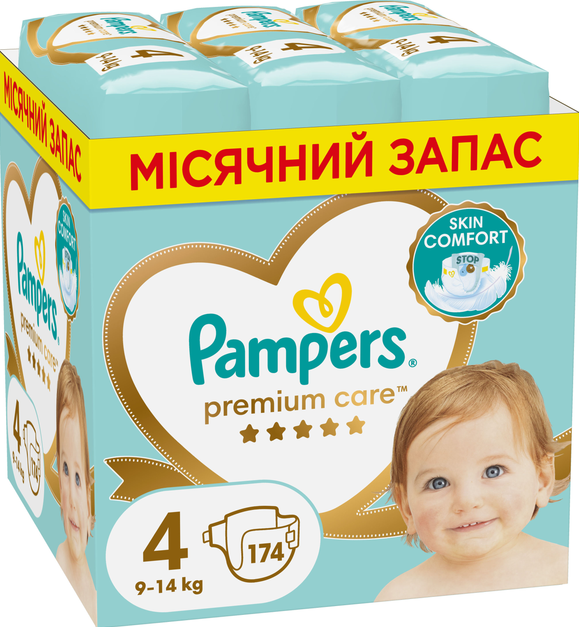 Підгузники дитячі Pampers Premium Care Dry Max Maxi 4 (9-14 кг) Mega Pack 174 шт, фото 1