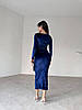 Синя жіноча красива вечірня оксамитова сукня по фігурі довжини міді на блискавці, фото 4