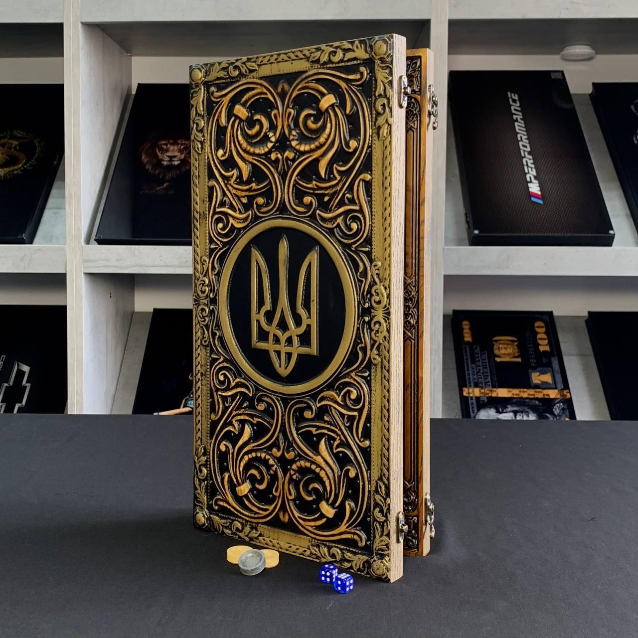 Нарди дерев'яні ручної роботи Тризуб 46×23см подарункові, фото 1