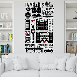 Наклейка ПВХ на стіну Лондон символи Англії 56х97см Біг-Бен Міст Happy Pocket Чорний матовий HP-80S-070/30M